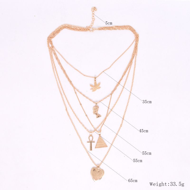 Vintage Peach Heart Pendant Multilayer Necklace
