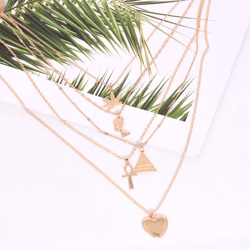 Vintage Peach Heart Pendant Multilayer Necklace