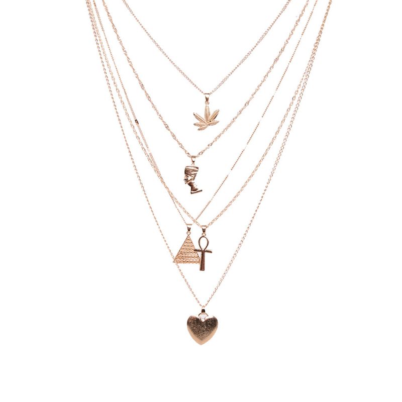 Vintage Peach Heart Pendant Multilayer Necklace