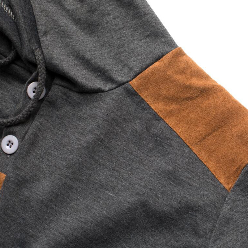 Men's Double Shoulder Deerskin Velvet Stitching Hooded Sweatshirt