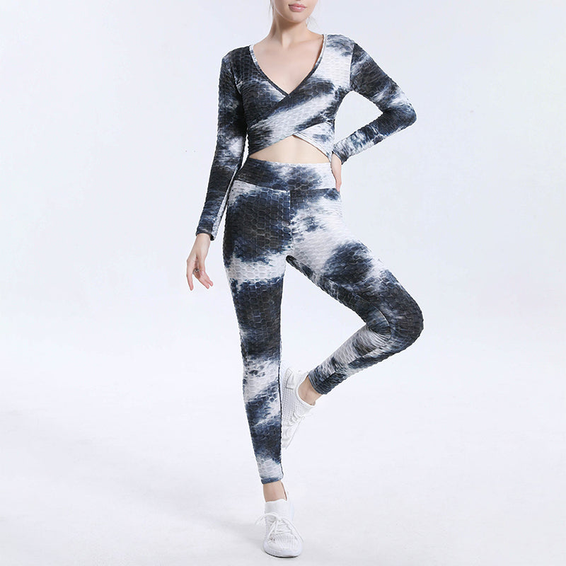 Tie-Dye Tops Crossover Design Yoga Sports Suit