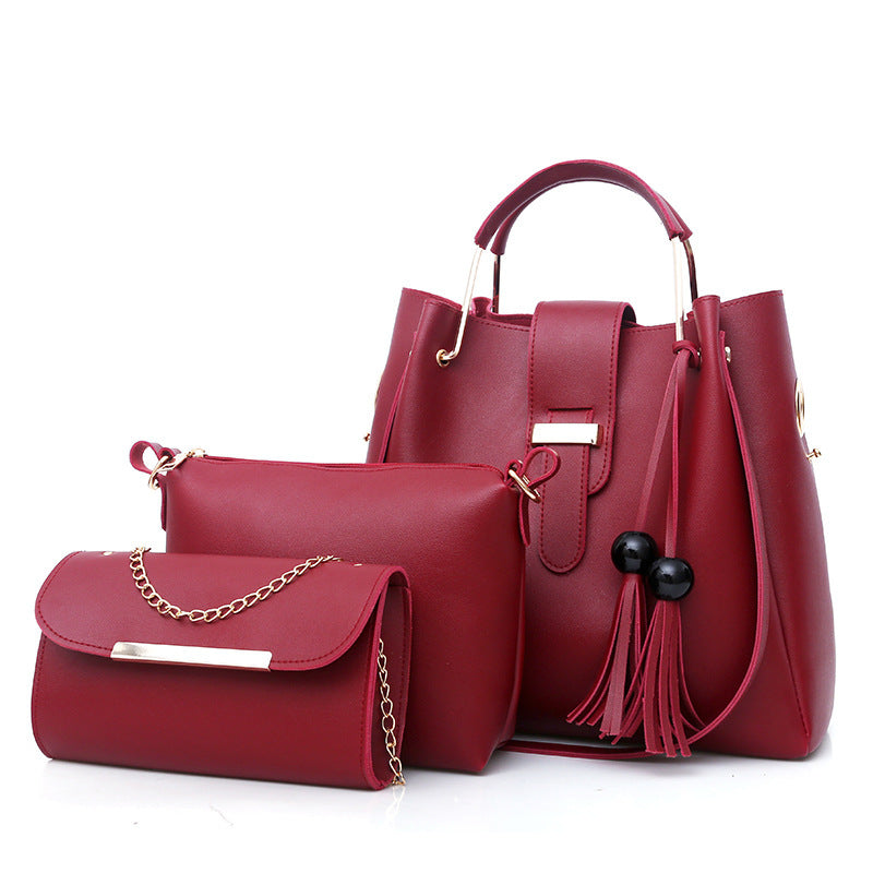 Fashion Tassel Three-piece Bucket Bag For Travel