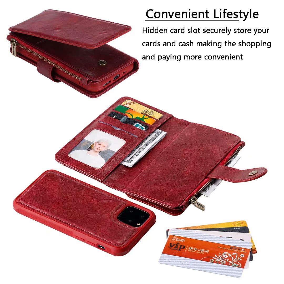 Retro Multifunctional Zipper Wallet Leather Case For iphone