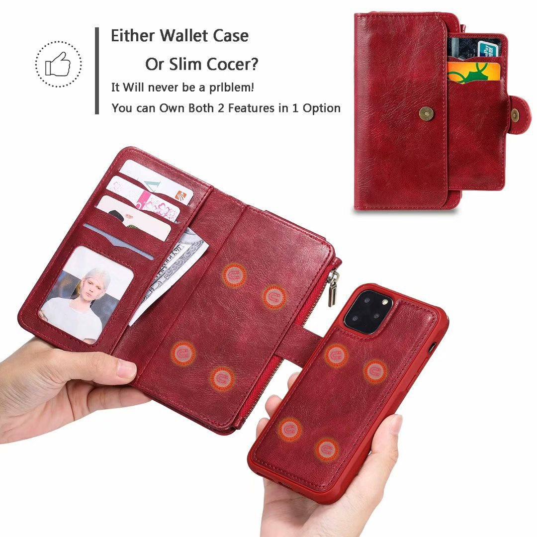 Retro Multifunctional Zipper Wallet Leather Case For iphone