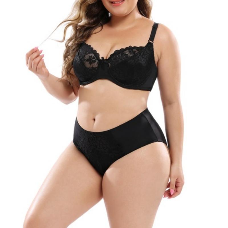 Lace Plus Size Ultra-Thin Bra Set E Cup