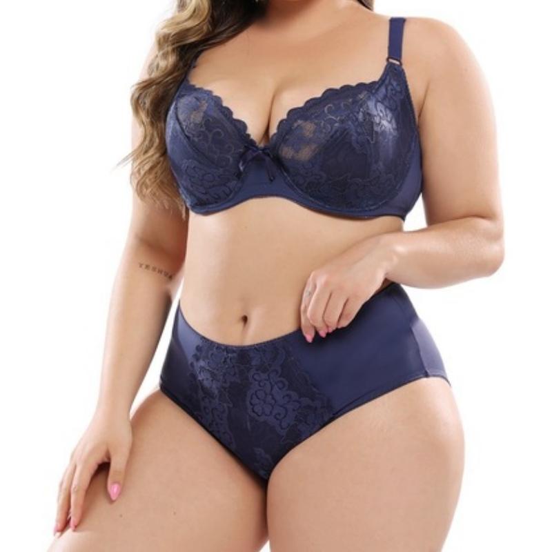 Lace Plus Size Ultra-Thin Bra Set E Cup