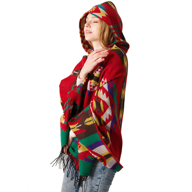 Plaid Horn Buckle Hooded Cloak Bohemian Shawl