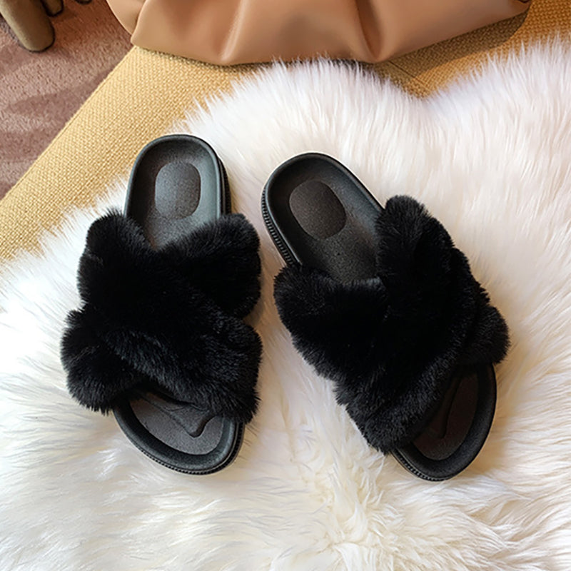 Fashion Flat-Heel Non-Slip Wear-Resistant Plush Slippers