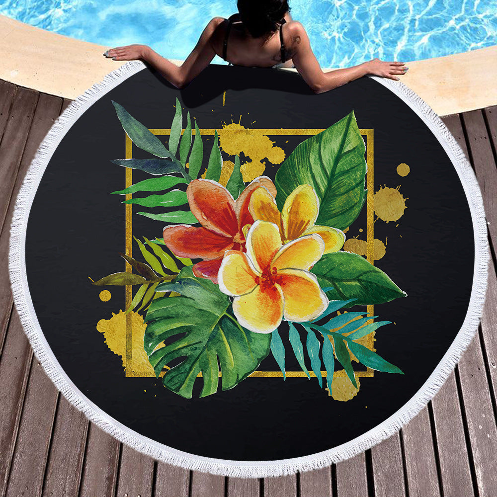 60 inch Diameter Printed Tassel Beach Towel Mat for Home and Outdoor