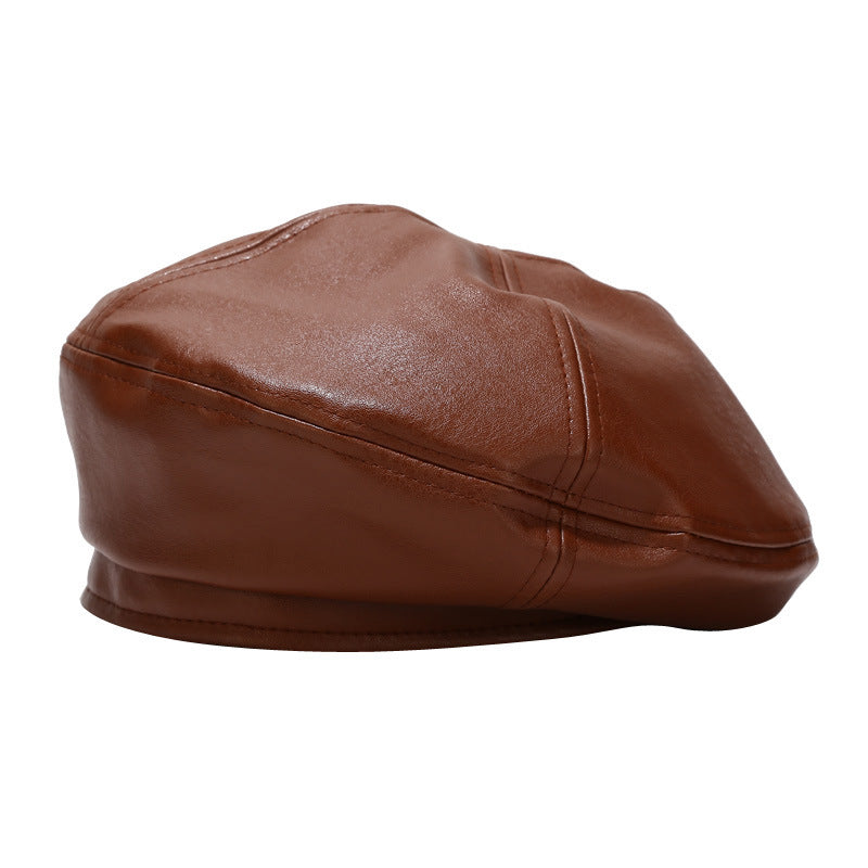 All-match Leather Beret In Solid Color