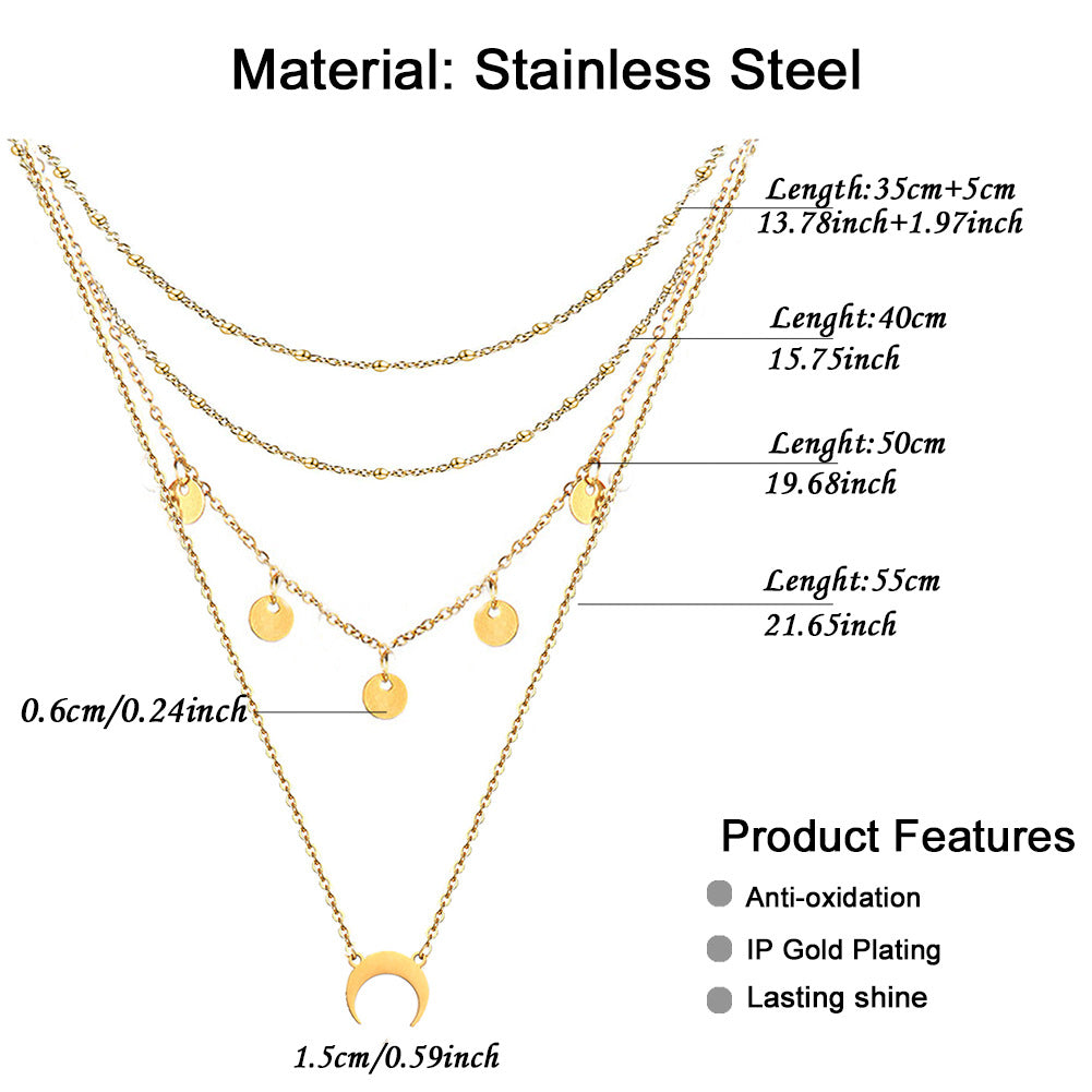 Bohemian Creative Moon Tassel Titanium Steel Necklace