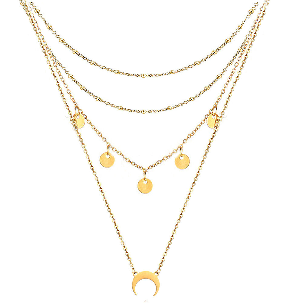 Bohemian Creative Moon Tassel Titanium Steel Necklace