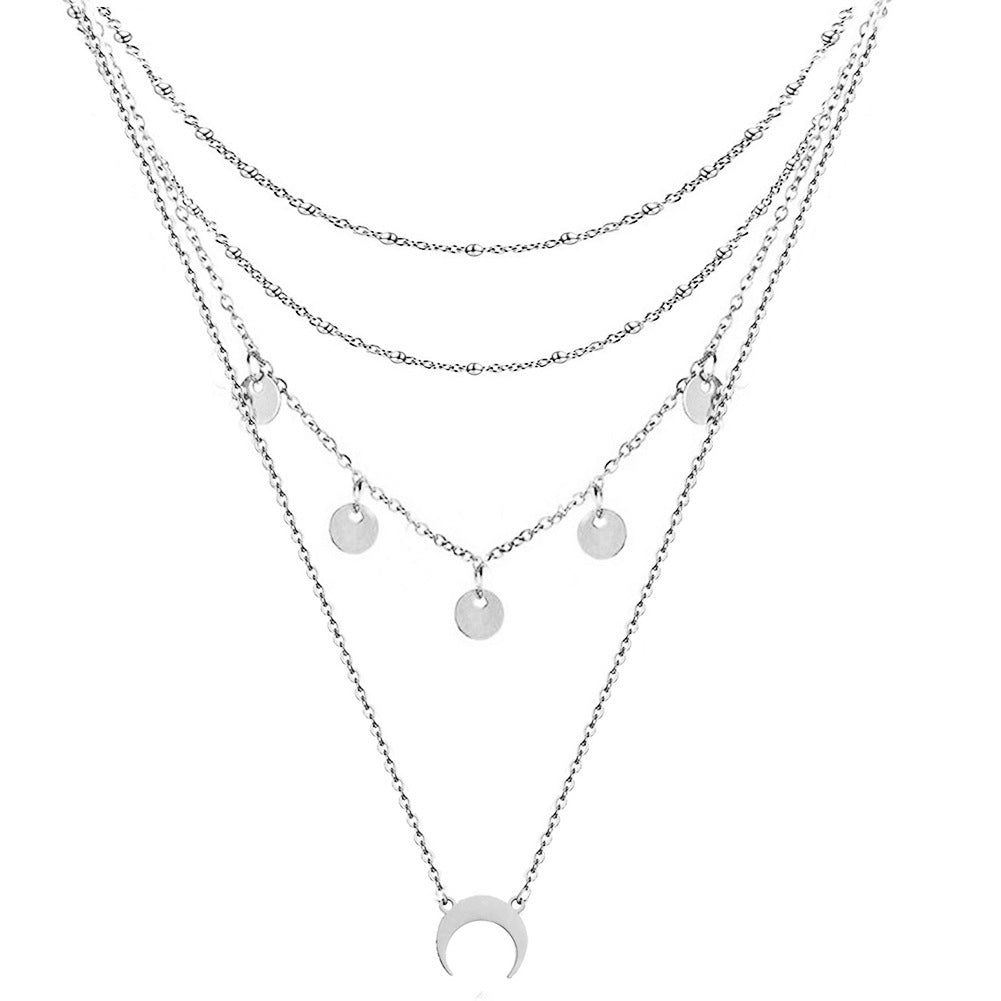 Bohemian Creative Moon Tassel Titanium Steel Necklace