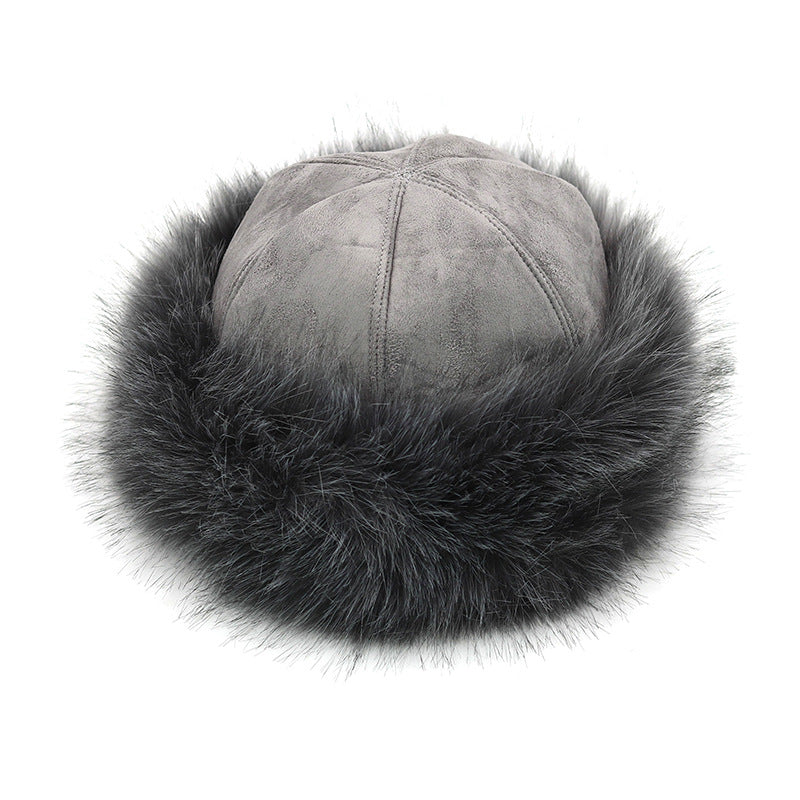 Yurt Style Suede Faux Fox Fur Straw Hat