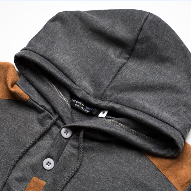 Men's Double Shoulder Deerskin Velvet Stitching Hooded Sweatshirt