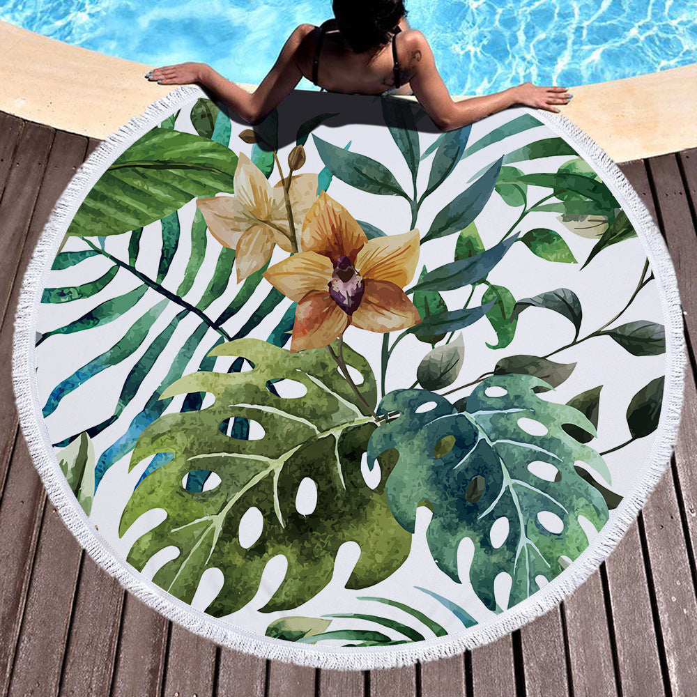 60 inch Diameter Printed Tassel Beach Towel Mat for Home and Outdoor