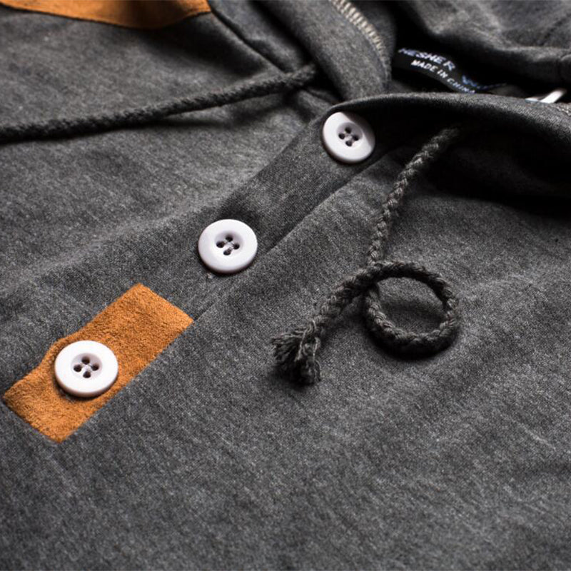 Men's Double Shoulder Deerskin Velvet Stitching Hooded Sweatshirt