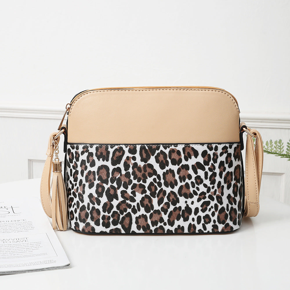 Leopard Print Contrast Stitching Shell Bag Shoulder Bag
