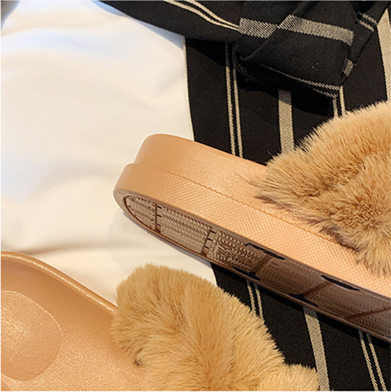 Fashion Flat-Heel Non-Slip Wear-Resistant Plush Slippers