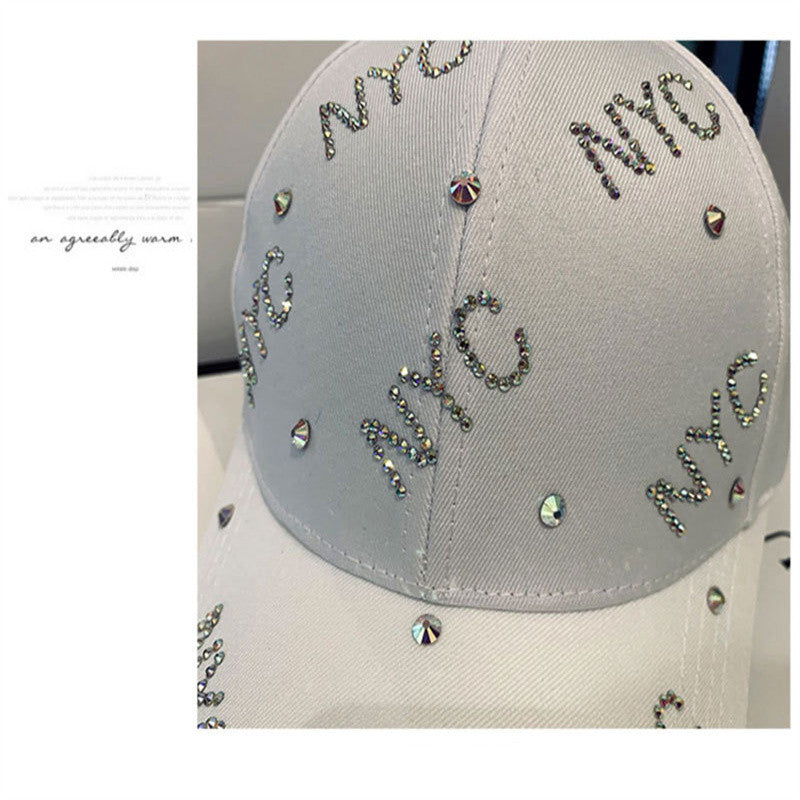 Casual Versatile Rhinestone Lettering Sunscreen Baseball Cap