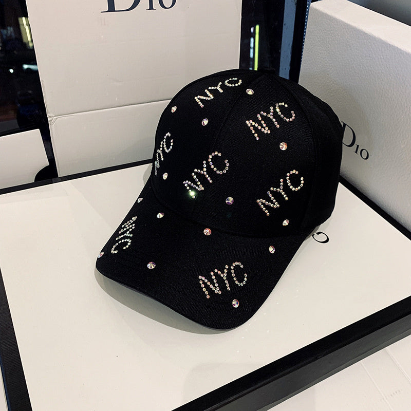 Casual Versatile Rhinestone Lettering Sunscreen Baseball Cap