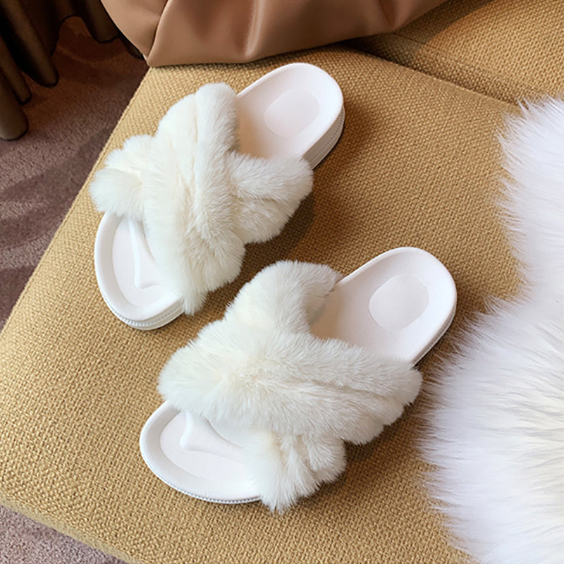 Fashion Flat-Heel Non-Slip Wear-Resistant Plush Slippers