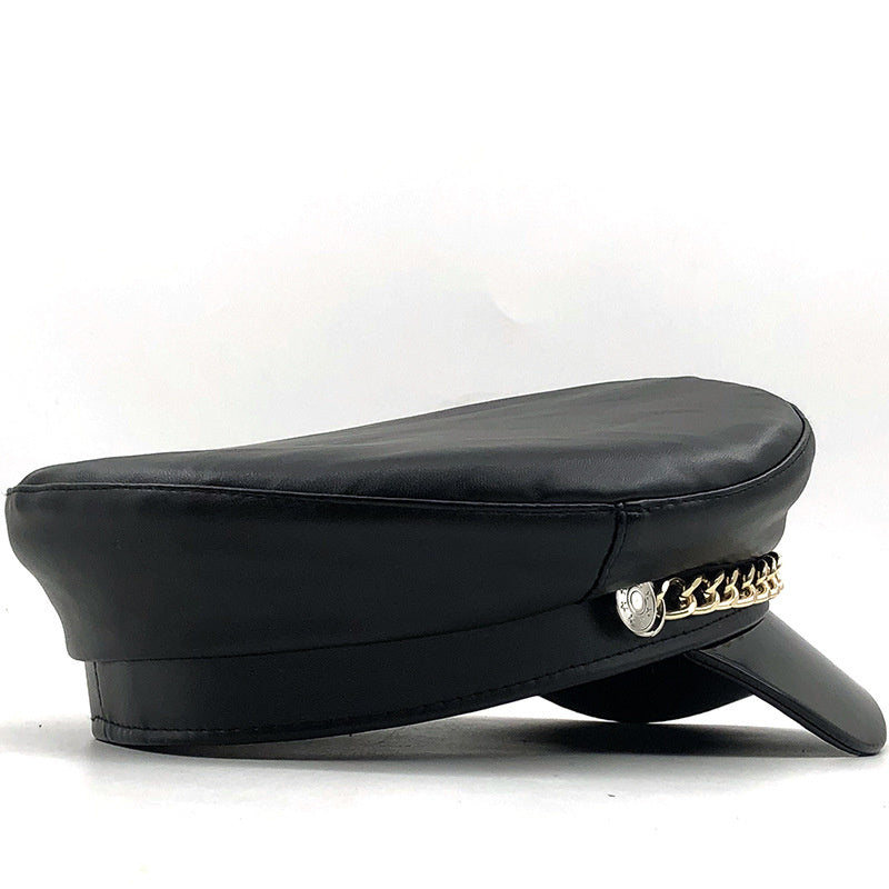 Metal Buckle Leather Outdoor Beret