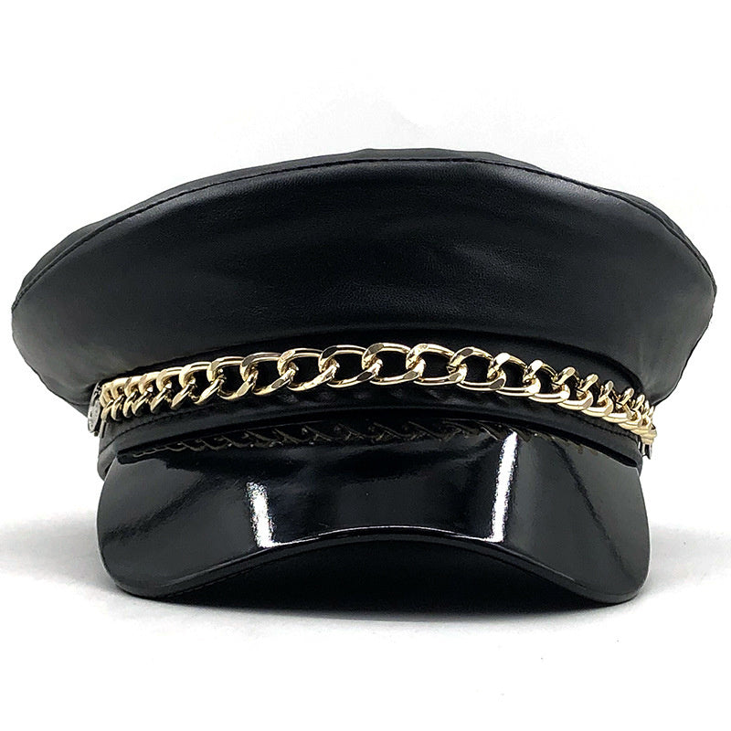 Metal Buckle Leather Outdoor Beret