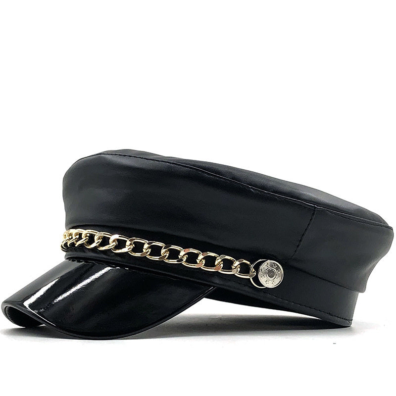 Metal Buckle Leather Outdoor Beret
