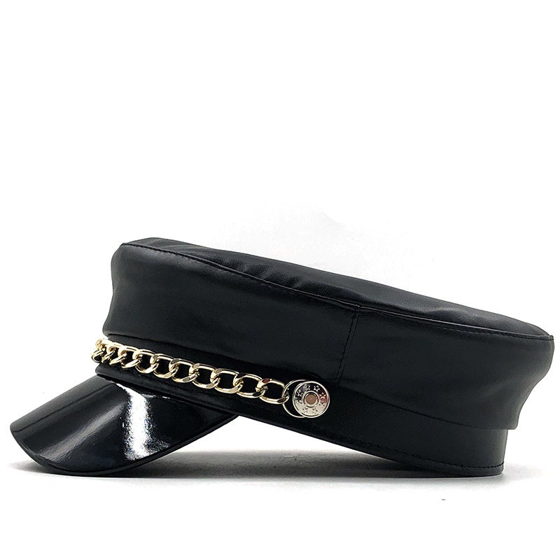 Metal Buckle Leather Outdoor Beret