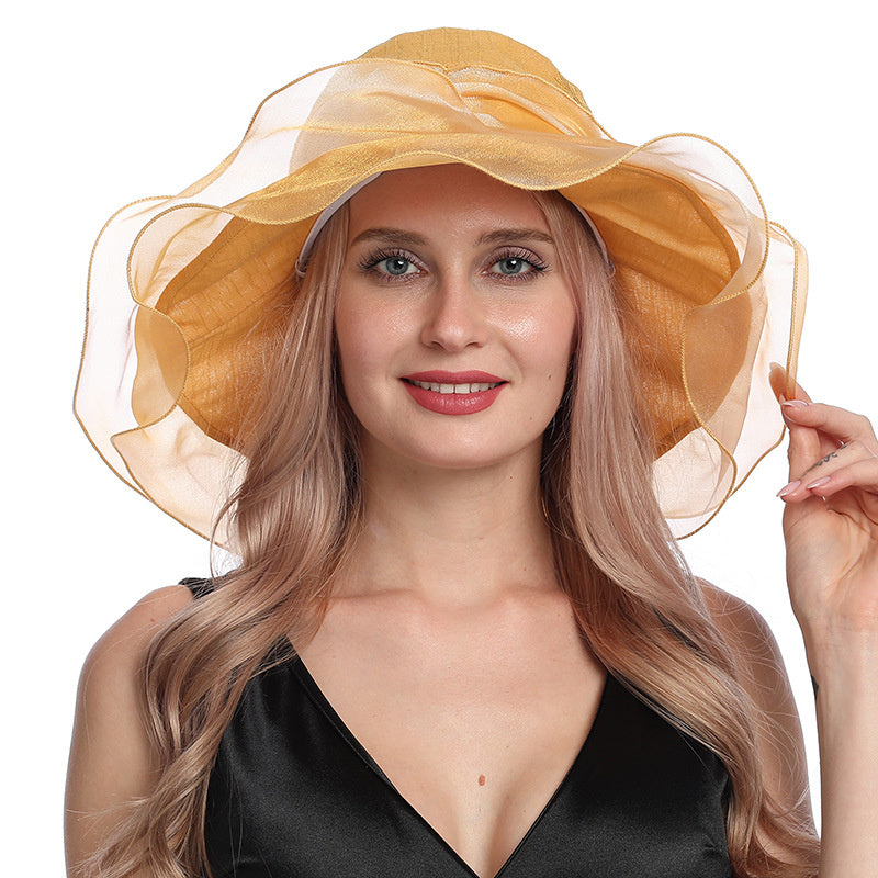 Summer Fashion Gauze Bow Folding Beach Hat