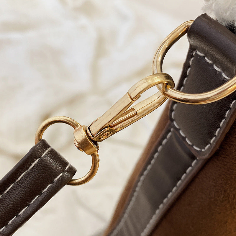 Vintage Contrast Suede Wool Shoulder Bag