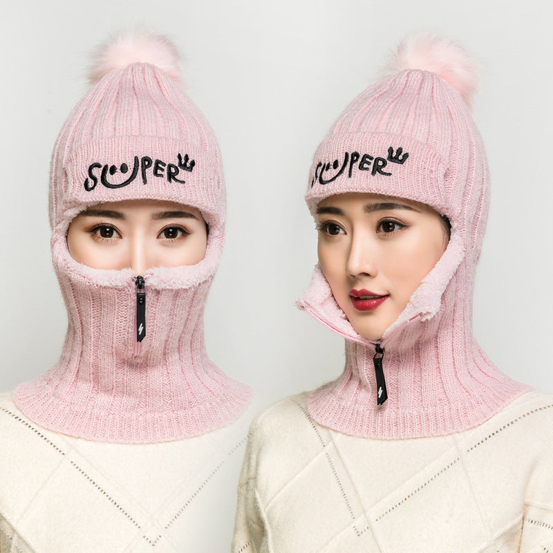 Casual Jacquard Plush Warm Knitted Hat Neck Sleeve Set