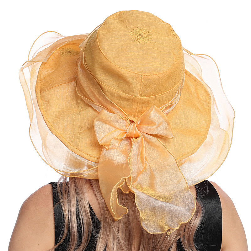 Summer Fashion Gauze Bow Folding Beach Hat