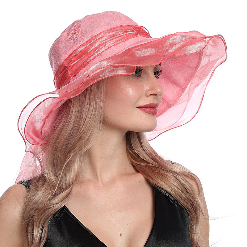 Summer Fashion Gauze Bow Folding Beach Hat