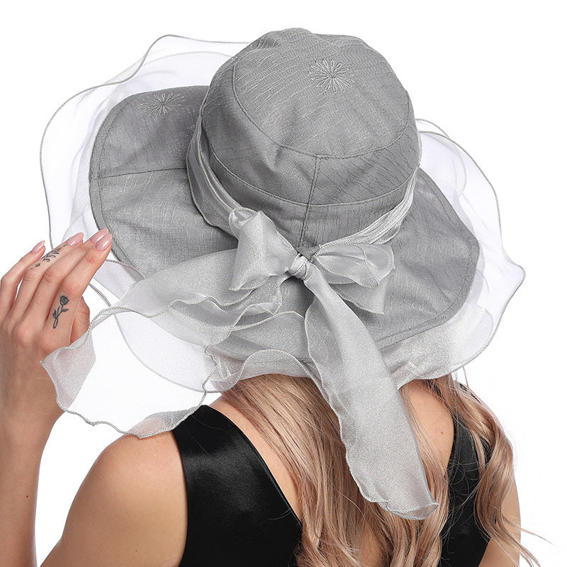 Summer Fashion Gauze Bow Folding Beach Hat