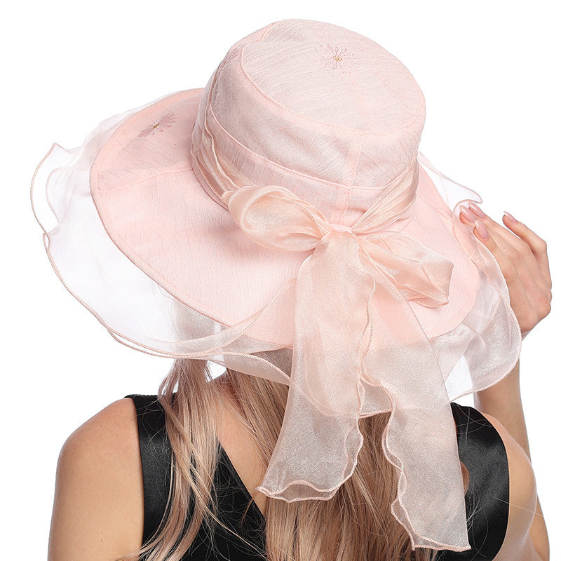 Summer Fashion Gauze Bow Folding Beach Hat