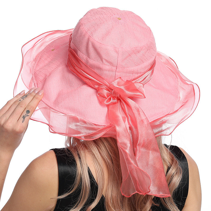 Summer Fashion Gauze Bow Folding Beach Hat