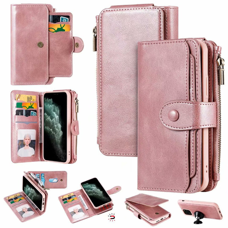Retro Multifunctional Zipper Wallet Leather Case For iphone