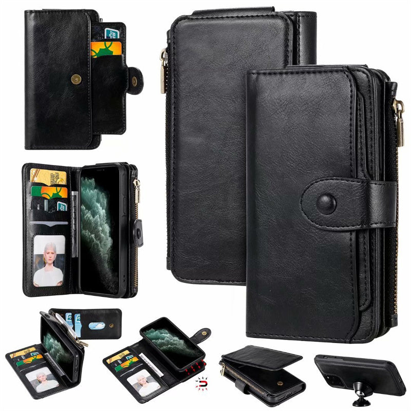 Retro Multifunctional Zipper Wallet Leather Case For iphone