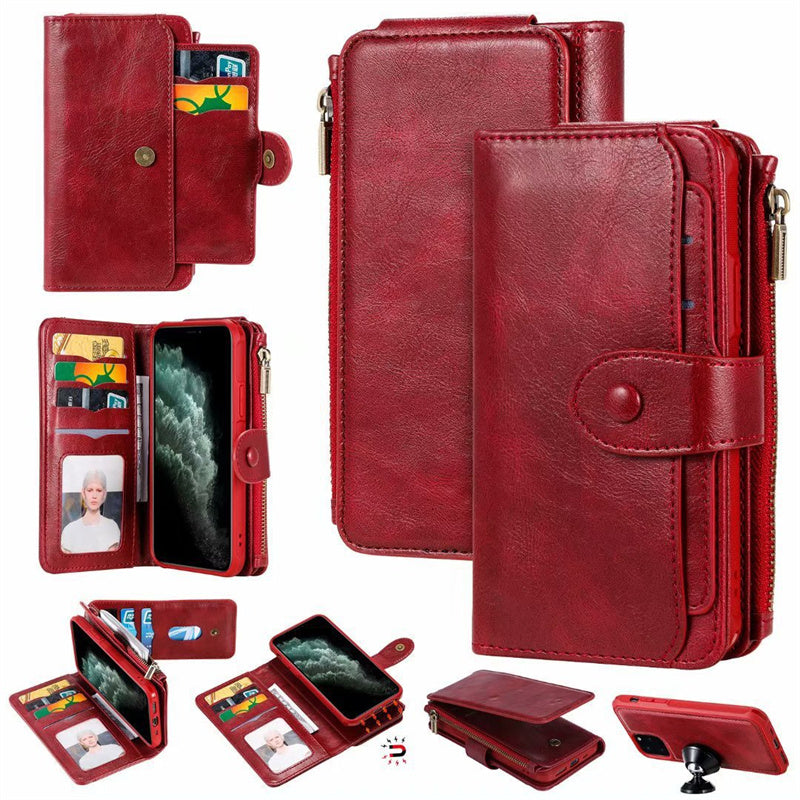 Retro Multifunctional Zipper Wallet Leather Case For iphone