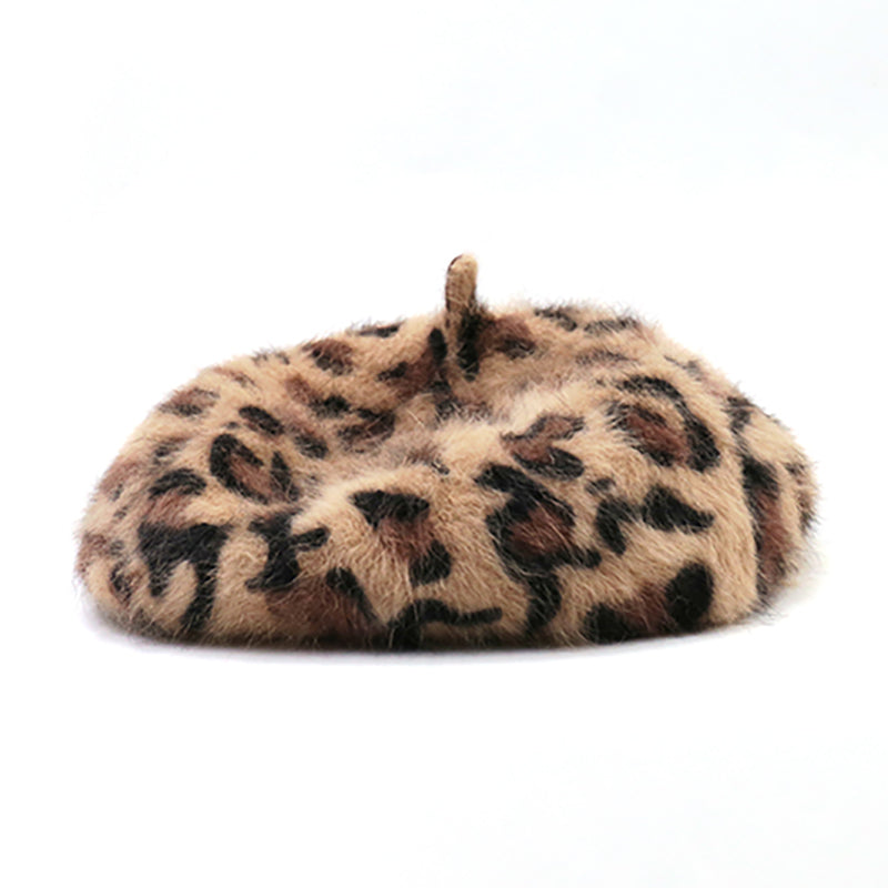 Vintage Leopard Print Plush Beret