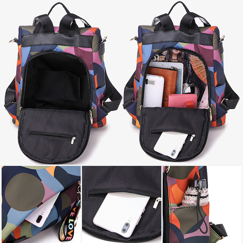 Women Waterproof Printed Nylon Anti-theft Backpack