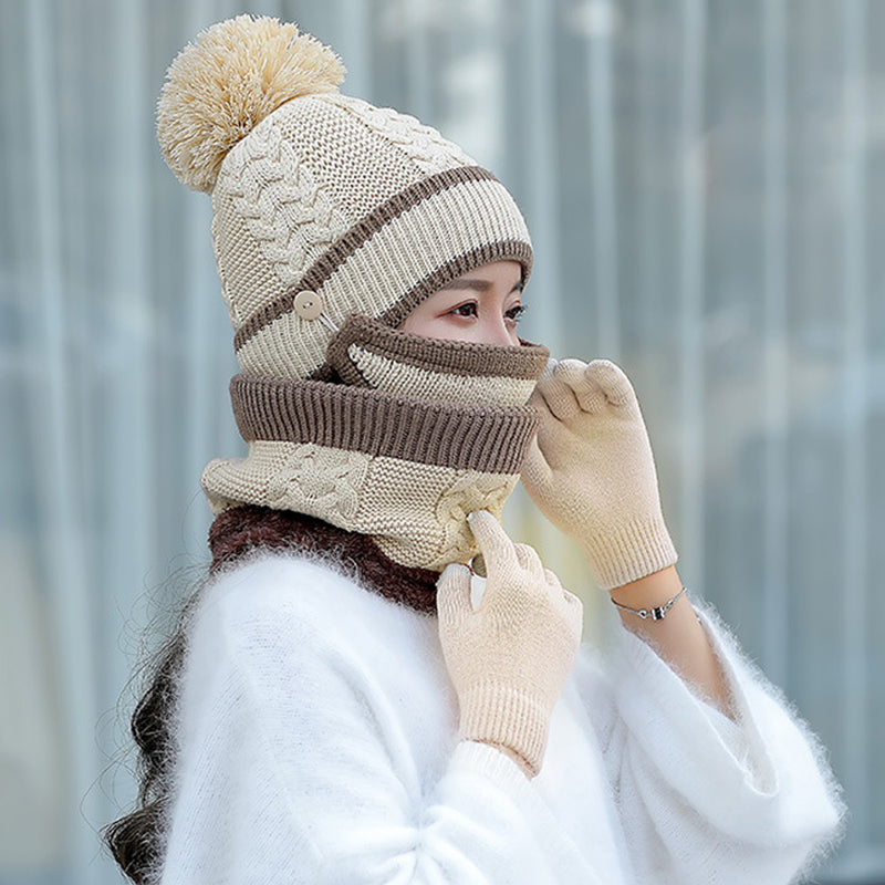 Hat+Mask+Scarf+Gloves 4-In-1 Knitted Set