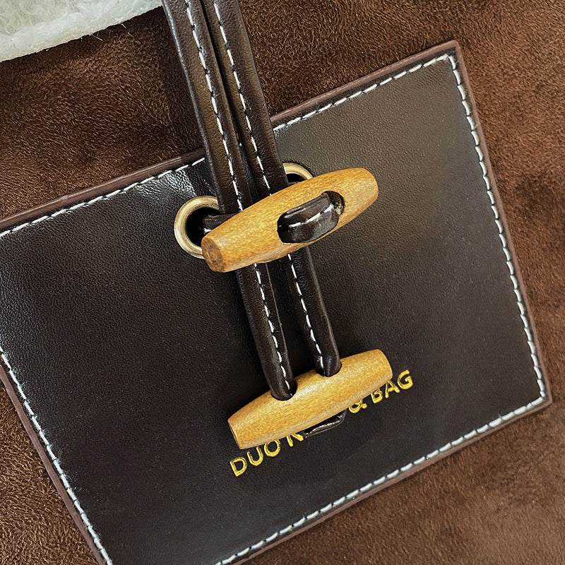 Vintage Contrast Suede Wool Shoulder Bag