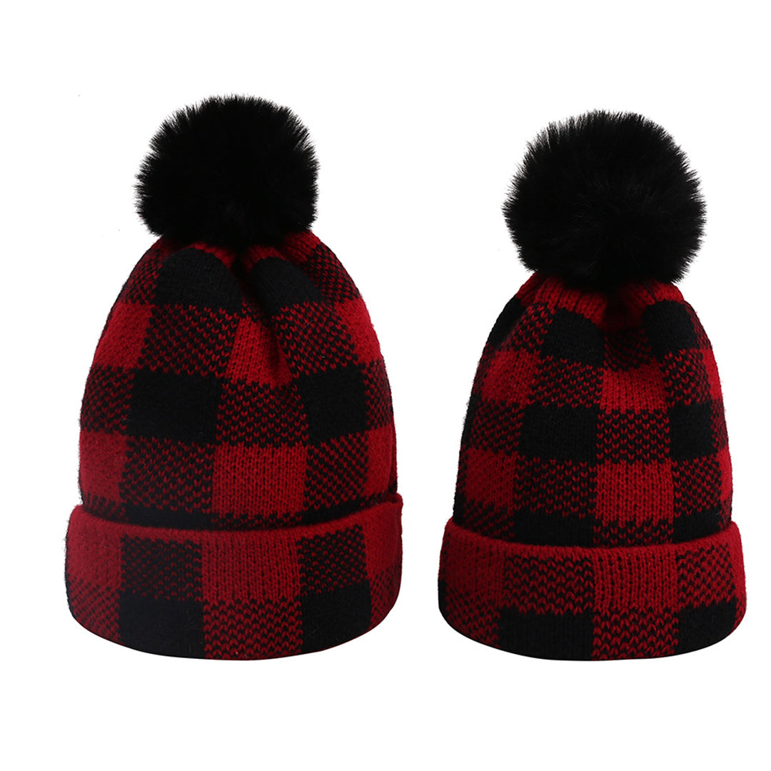 2PCS Winter Parent-child Lovely Hairball Knitted Hat
