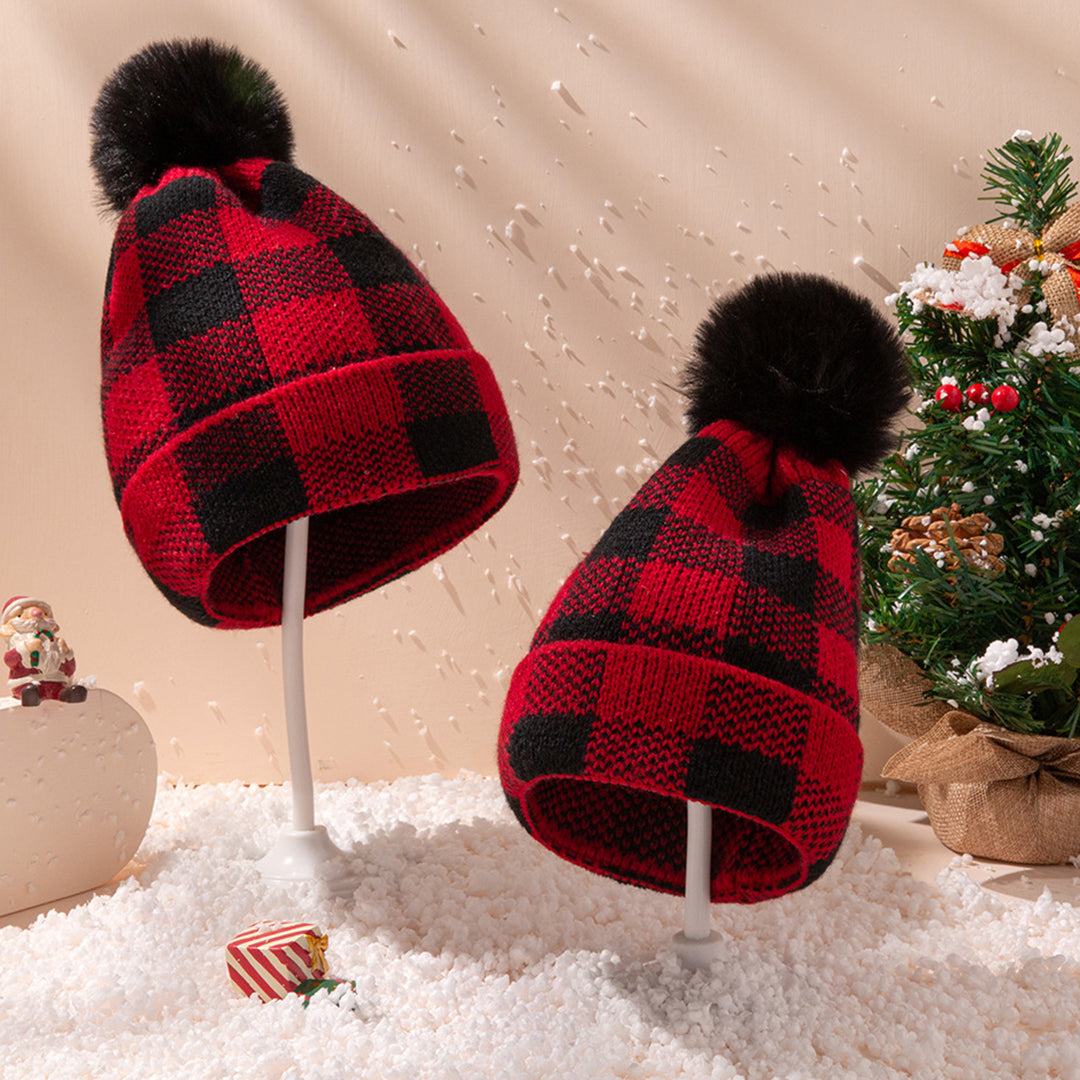 2PCS Winter Parent-child Lovely Hairball Knitted Hat