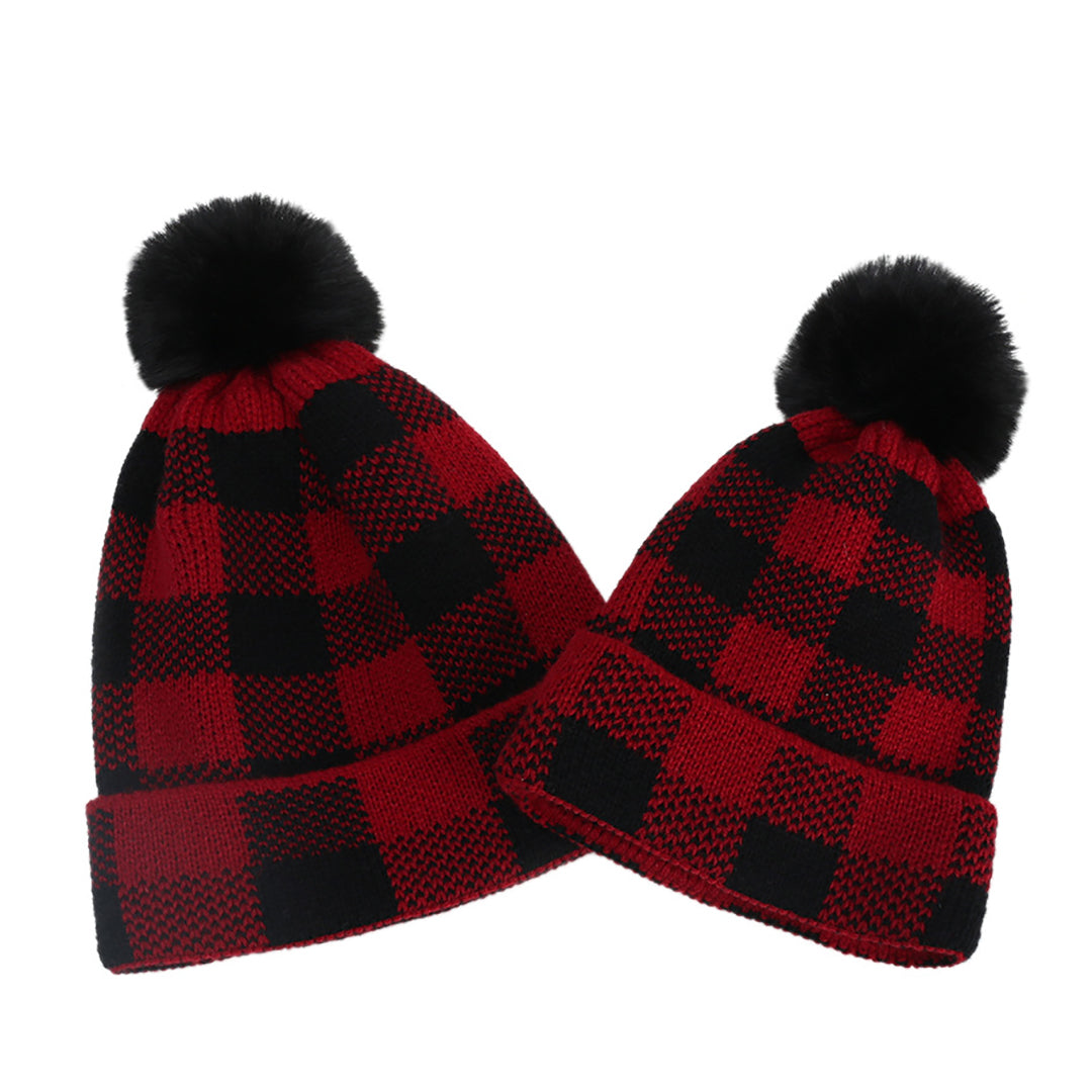 2PCS Winter Parent-child Lovely Hairball Knitted Hat