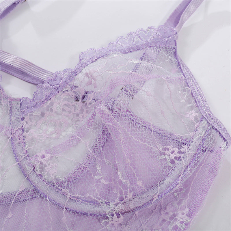 Sexy Lace See-through V-neck Strap Bodysuit