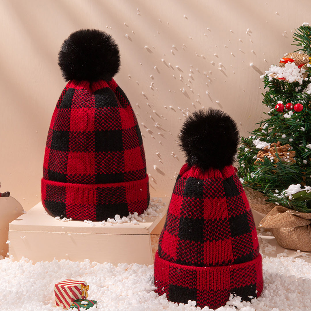 2PCS Winter Parent-child Lovely Hairball Knitted Hat
